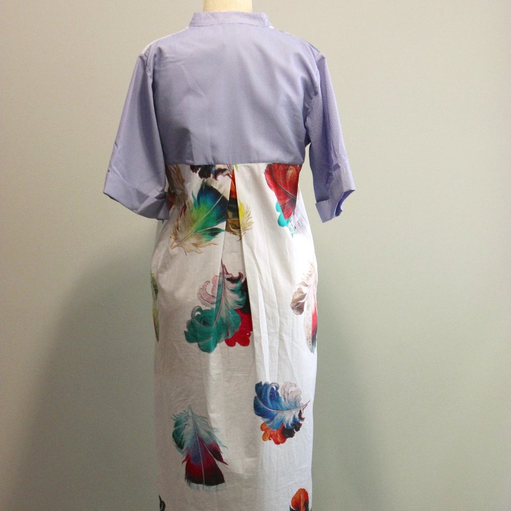 Romance Was Born Colorful Feather Print Cotton Short Sleeve Shirt Dress Size 6